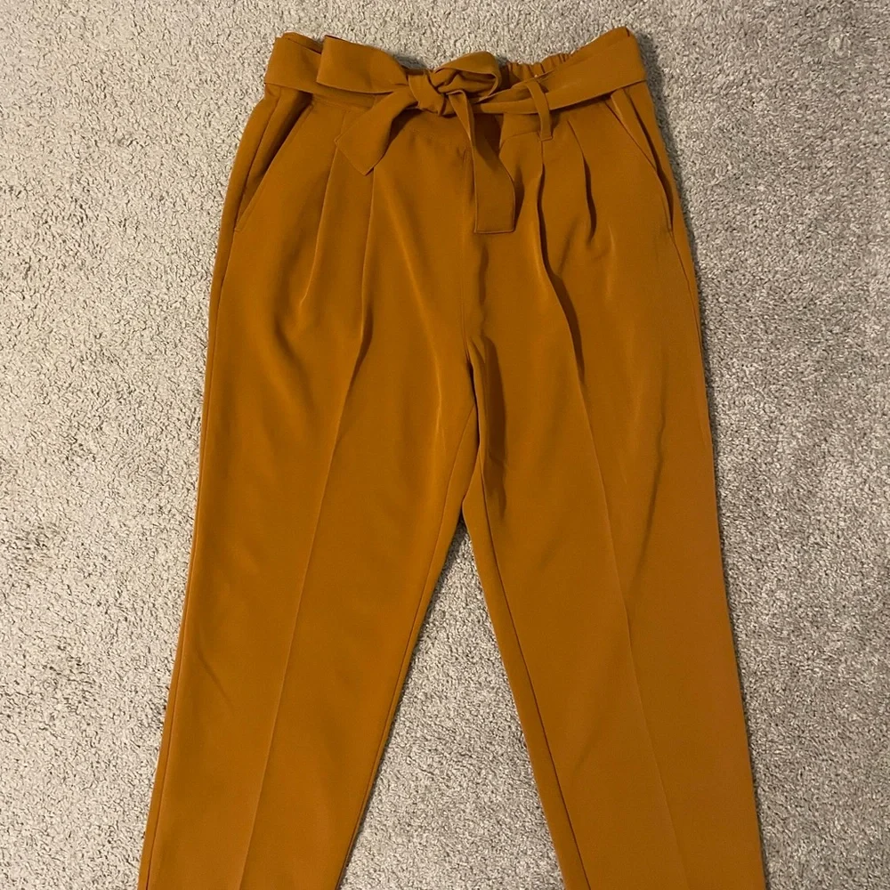Women's Mustard Tie-Waist Pants - Picture 1 of 7